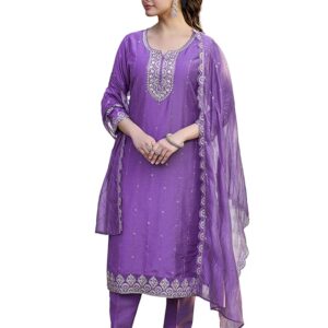 MOKOSH Women’s Muslin Embroidered Kurta and Pant Set with Dupatta