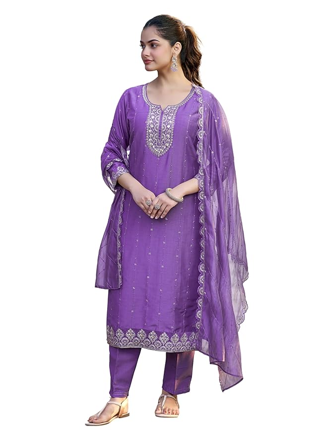 MOKOSH Women's Muslin Embroidered Kurta and Pant Set with Dupatta