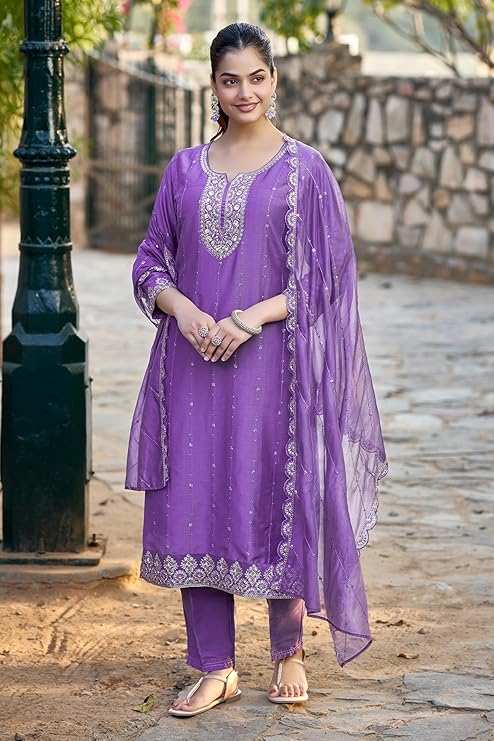 MOKOSH Women's Muslin Embroidered Kurta and Pant Set with Dupatta