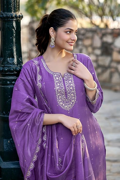 MOKOSH Women's Muslin Embroidered Kurta and Pant Set with Dupatta